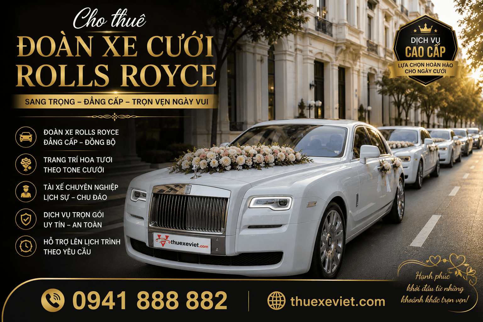 Cho Thuê Xe Rolls Royce Rước Dâu, Chụp Ảnh, Đưa Đón Đối Tác, Quay Phim 8 Cho thuê xe cưới Rolls Royce